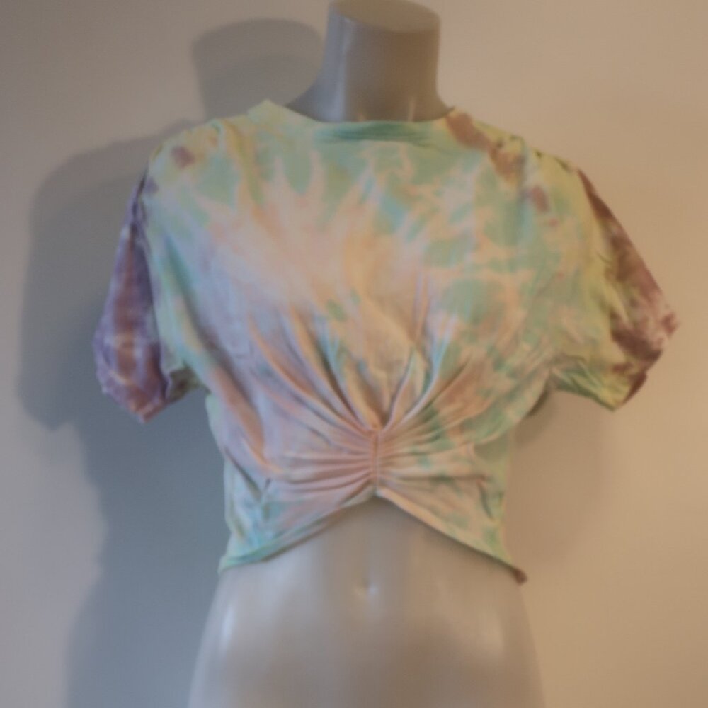 Womens SPRWMN Multicolor Rainbow Tie Dye Cropped T-Shirt Top S *